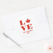Love Maple Leaf Fun Canadian Custom Text Rood Wit Ronde Sticker (Envelop)