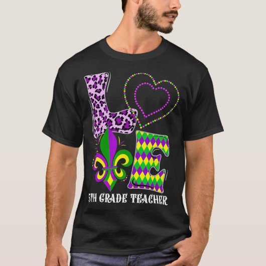Love Mardi Gras 5th Grade Teacher Leopard Print Co T-shirt (Voorkant)