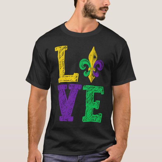 LOVE Mardi Gras Fleur De Lys Mardi Gras Parade New T-shirt (Voorkant)