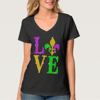 LOVE Mardi Gras Fleur De Lys New Orleans Carnival  T-shirt
