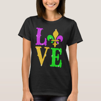 LOVE Mardi Gras Fleur De Lys New Orleans Carnival  T-shirt