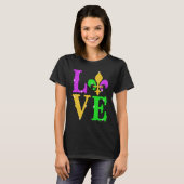 LOVE Mardi Gras Fleur De Lys New Orleans Carnival T-shirt (Voorkant volledig)