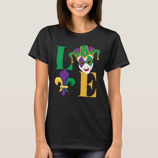 Love Mardi Gras Jester Fleur-de-Lis T-shirt (Voorkant)