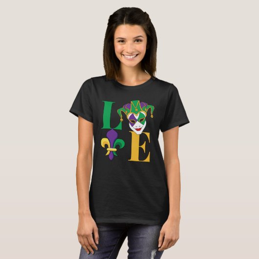 Love Mardi Gras Jester Fleur-de-Lis T-shirt (Voorkant volledig)