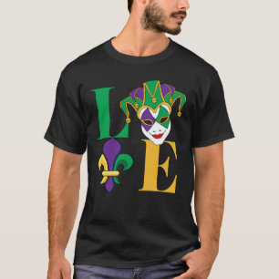 Love Mardi Gras Jester Mask Fleur-de-Lys T-Shirt