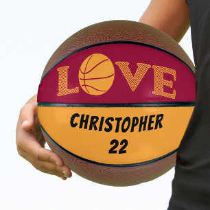 LOVE Maroon Red en Geel gepersonaliseerd Basketbal