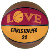 LOVE Maroon Red en Golden Yellow gepersonaliseerd Basketbal (Voorkant)