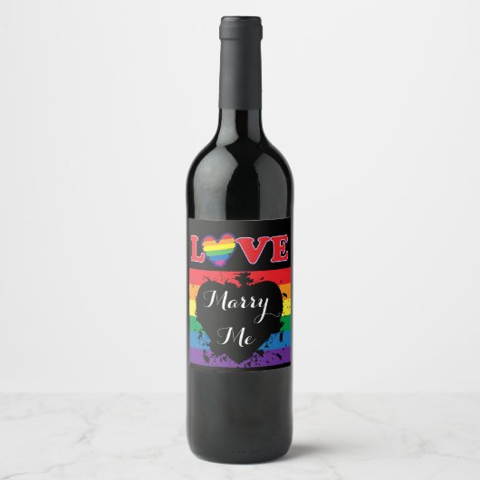 Love Marry Me - Rainbow Flag Wijn Etiket (Voorkant)