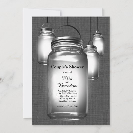 Love Mason Jars Couple's Shower Invitation Kaart (Voorkant)
