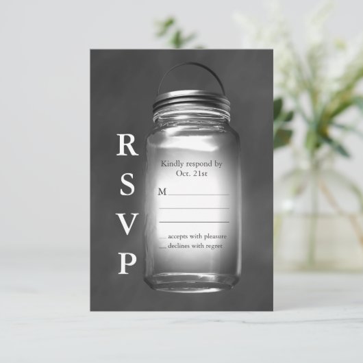 Love Mason Jars on Chalkboard RSVP Kaartje (Staand voorkant)