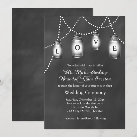 Love Mason Jars on Chalkboard Wedding Invitation Kaart (Voorkant / Achterkant)