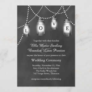 Love Mason Jars on Chalkboard Wedding Invitation Kaart