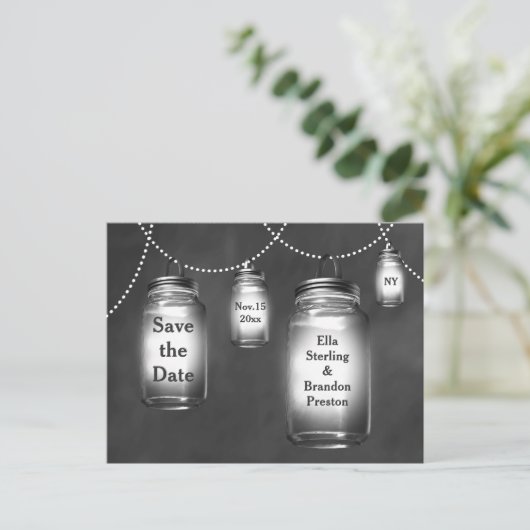 Love Mason Jars op schoolbord Save the Date Aankondigingskaart (Staand voorkant)