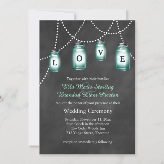 Love Mason Jars Wedding Invitation Kaart (Voorkant)
