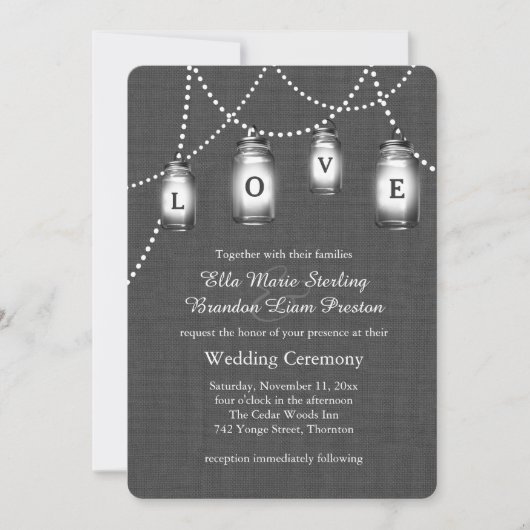 Love Mason Jars Wedding Invitation Kaart (Voorkant)