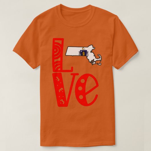 Love Massachusetts in Art Block Letters T-shirt (Design voorkant)
