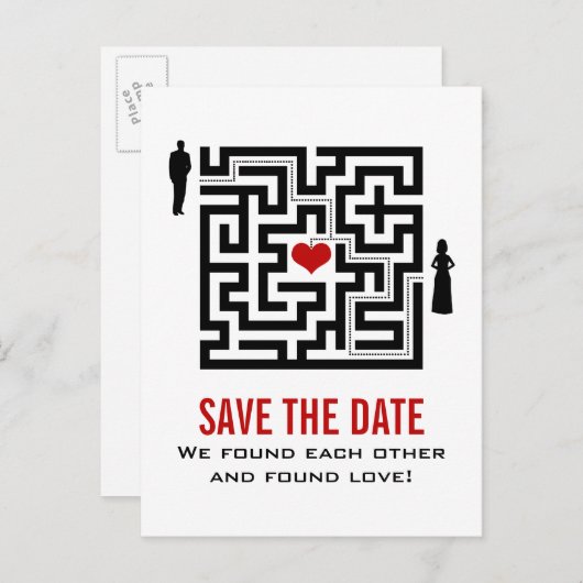 Love Maze Save the Date Briefkaart (Voorkant / Achterkant)