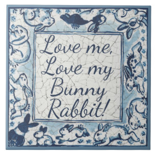 Love Me, Love My Rabbit Delft Blue White Dedham Tegeltje