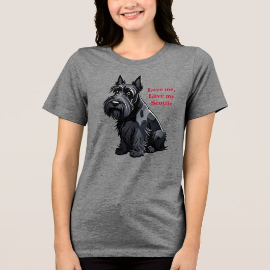Love me, Love my Scottie, Bewerkbare tekst Tri-Blend Shirt (Voorkant)