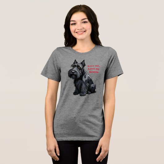 Love me, Love my Scottie, Bewerkbare tekst Tri-Blend Shirt (Voorkant volledig)