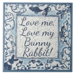 Love me My Rabbit Delft Blue White Dedham Tegeltje
