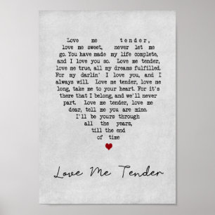 Love Me Tender Gray Heart Song Lyric Print
