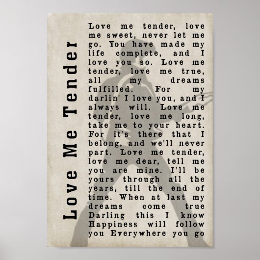 Love Me Tender Pose Shadow Song Lyric Print (Voorkant)