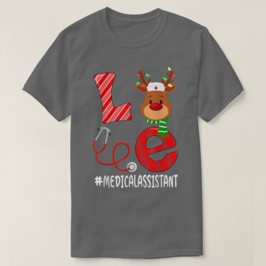 Love Medical Assistant Christmas Candy Cane Reinde T-shirt (Design voorkant)