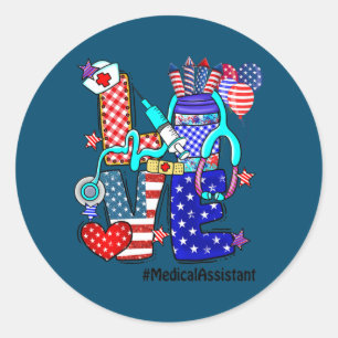 LOVE Medical Assistant Stethoscope Fireworks USA Ronde Sticker