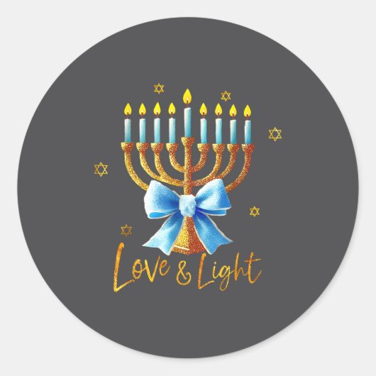 Love Menorah Chanukah Light Hanukkah Blue Coquette Ronde Sticker (Voorkant)