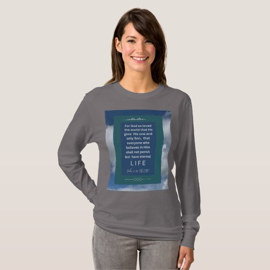 Love Message - John 3-16 - Med Grey met lange mouw T-shirt (Voorkant volledig)
