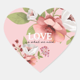 Love Message with Pink Flowers Custom Hart Sticker