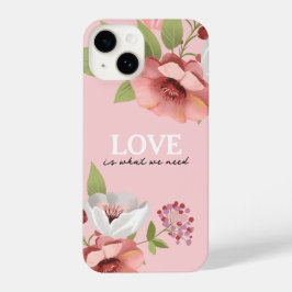 Love Message with Pink Flowers Custom iPhone 14 Hoesje