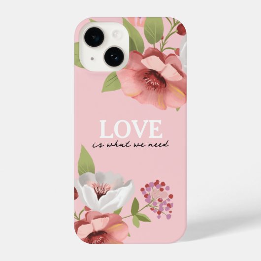 Love Message with Pink Flowers Custom iPhone Hoesje (Achterkant)