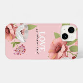 Love Message with Pink Flowers Custom iPhone Hoesje (Achterkant horizontaal)