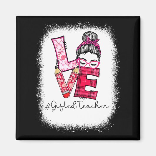 Love Messy Bun Ed Teacher Valentines Day Matching  Magneet (Voorkant)