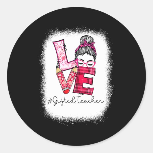 Love Messy Bun Ed Teacher Valentines Day Matching Ronde Sticker (Voorkant)