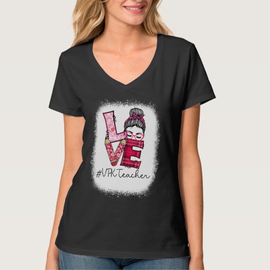 Love Messy Bun VPK Teacher Squad Valentine's Day M T-shirt (Voorkant)