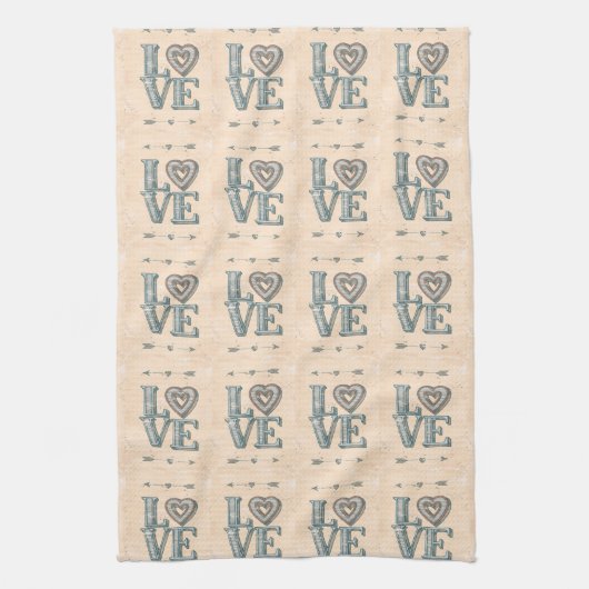 LOVE, met de hand getrokken met pijlen en hart - k Theedoek (Verticaal)