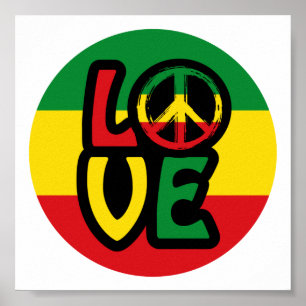 LOVE met vredesymbool, reggaasstijl Poster