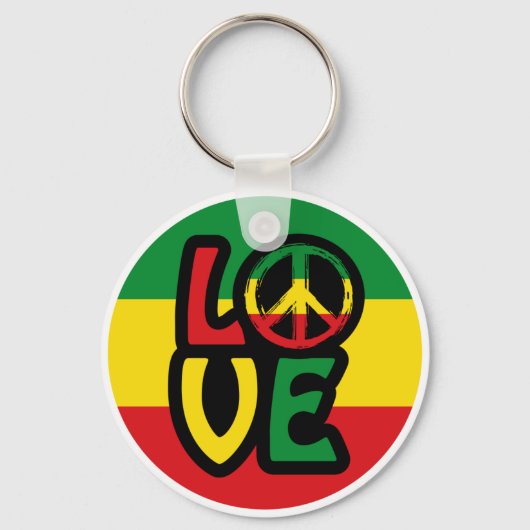 LOVE met vredesymbool, reggaasstijl Sleutelhanger (Voorkant)