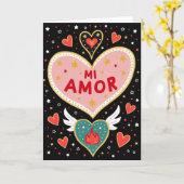 Love Mi Amor Vlammende Hart Kaart (Gele Bloem)