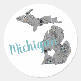 Love Michigan Floral Fred Silhouette Ronde Sticker