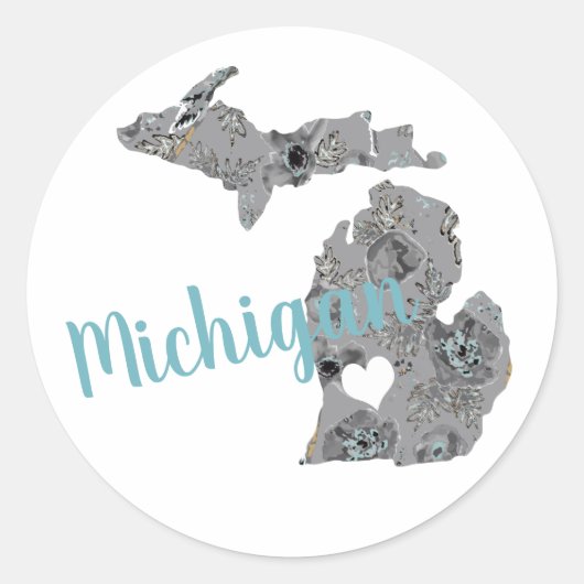 Love Michigan Floral Fred Silhouette Ronde Sticker (Voorkant)