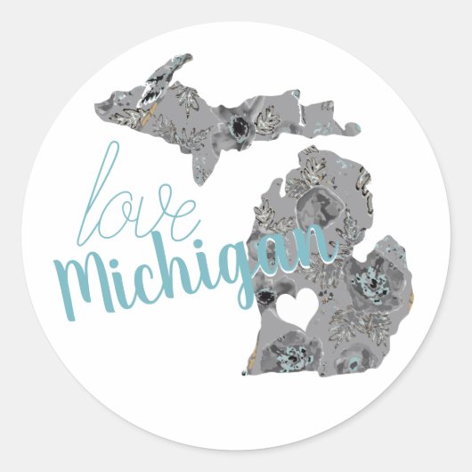 Love Michigan Floral Fred Silhouette Ronde Sticker (Voorkant)