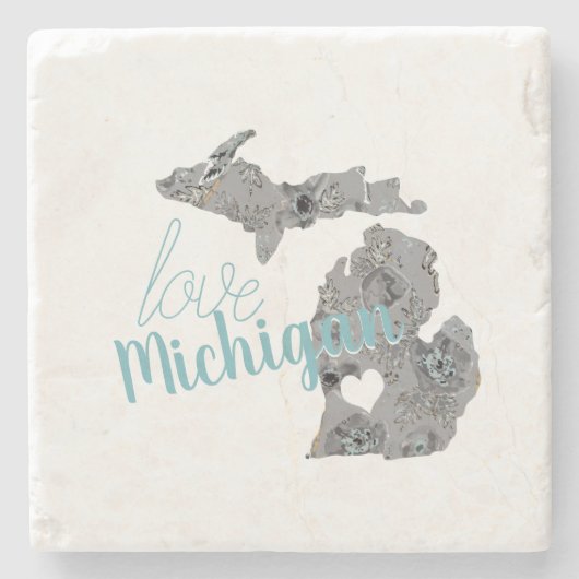 Love Michigan Floral Fred Silhouette Stenen Onderzetter (Voorkant)