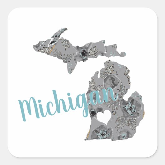 Love Michigan Floral Fred Silhouette Vierkante Sticker (Voorkant)