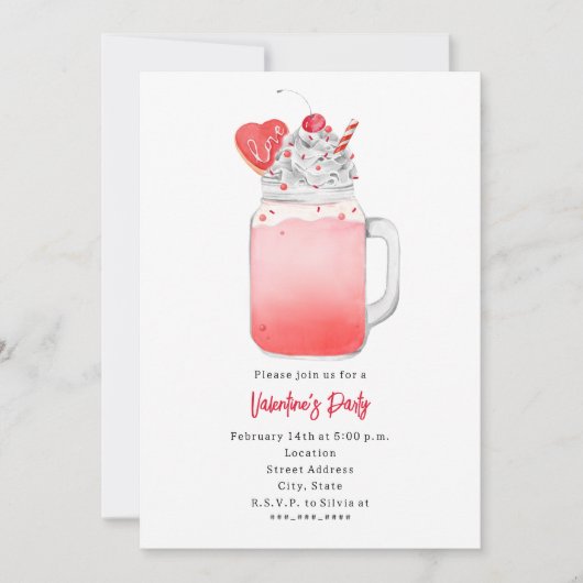 Love Milkshake Valentijnsfeest Uitnodiging (Voorkant)