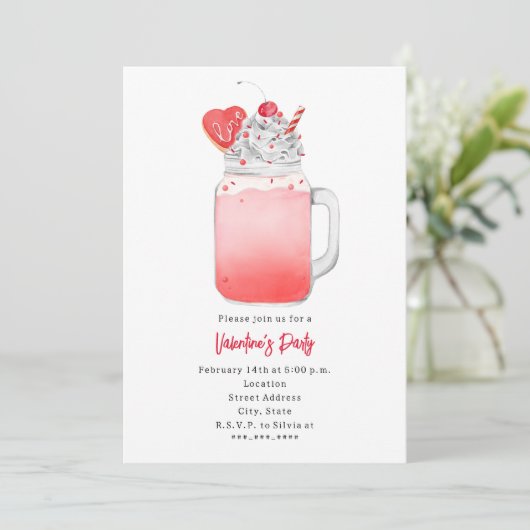 Love Milkshake Valentijnsfeest Uitnodiging (Staand voorkant)