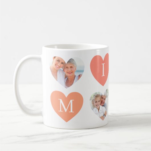 Love Mimi Grandmoeder Pink Heart Photos Collage Koffiemok (Links)